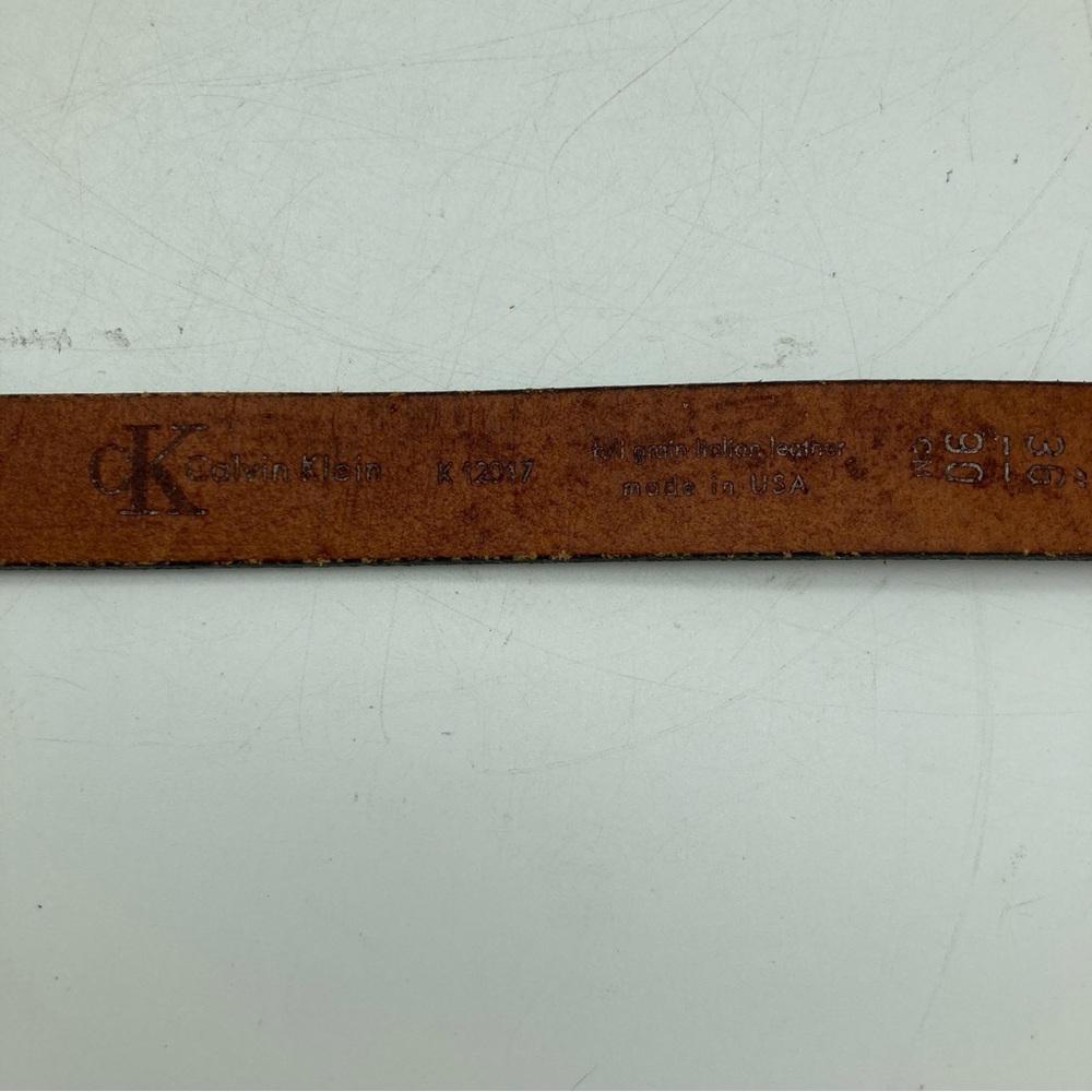 Vintage Calvin Klein Brown Leather Belt with Brass Buckle - Picture 3 of 5
